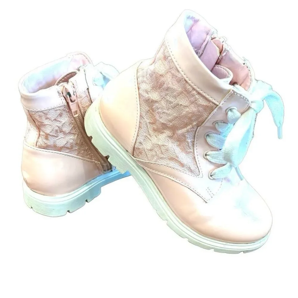 DKNY Pink Patent Lace Hightop Biker Boot Size 10